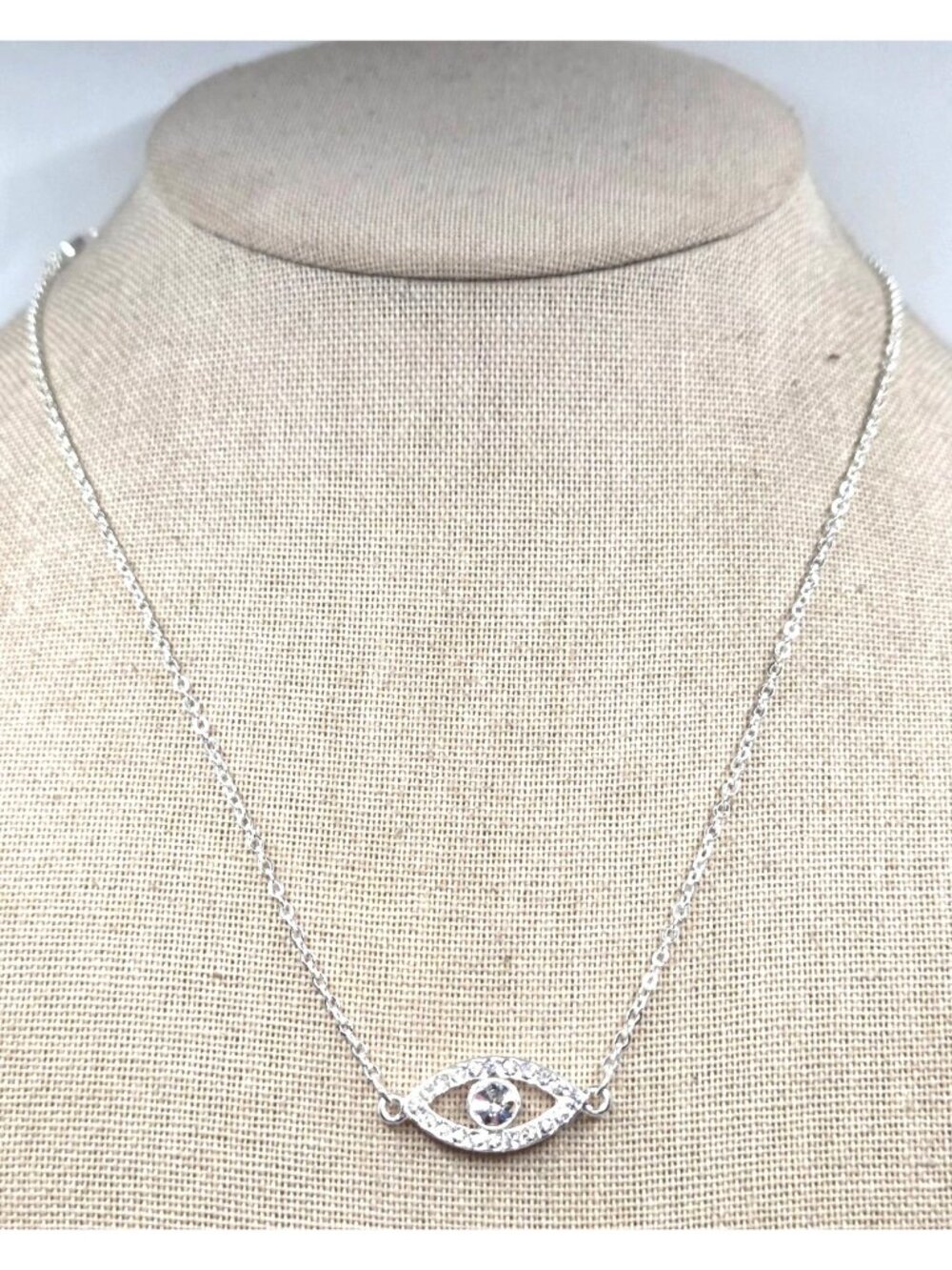 Evil Eye Pendant Necklace With Rhinestones In Silver-Tone